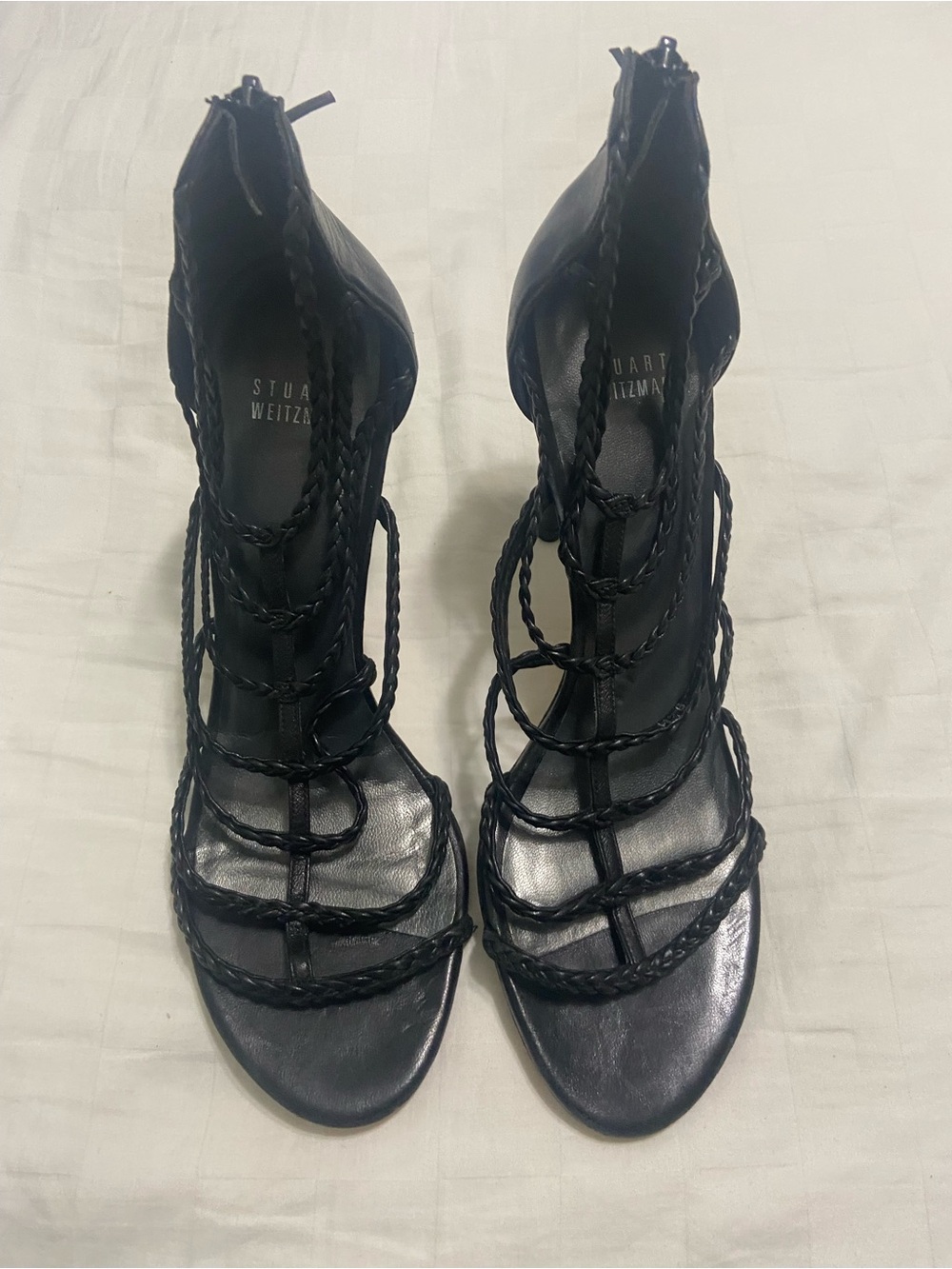 Stuart Weitzman Black Braided Lace-Up High Heels - worn once - 9.5